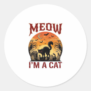 Miauw Kat Halloween Zwarte Begraafplaats_1 Ronde Sticker