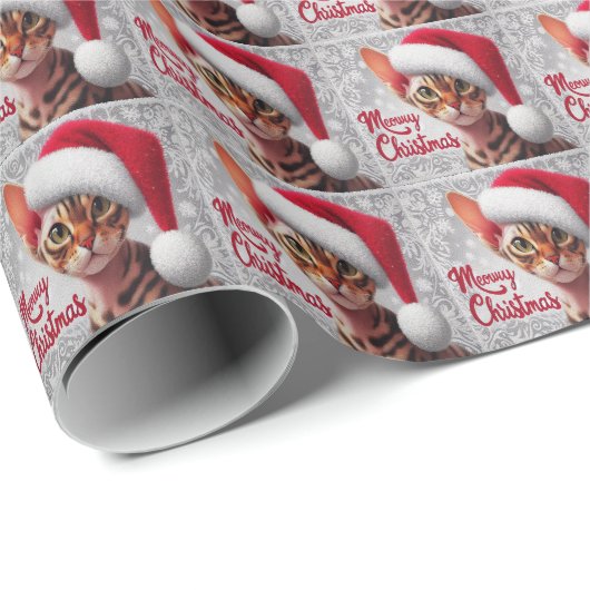 Miauw Kerstmis Devon Rex Kat, Kerstman Kat Cadeaupapier (Rol Hoek)