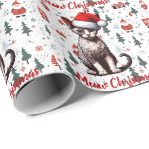 Miauw Kerstmis Devon Rex Kat, Kerstmis Santa Kitte Cadeaupapier