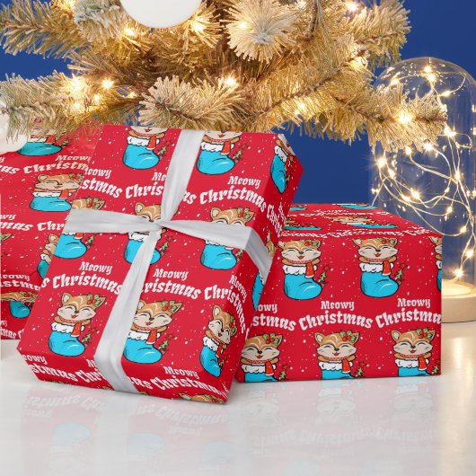 Miauw Kerstpatroon Fun Cat Kerst Wrap Cadeaupapier (Feestdagen)
