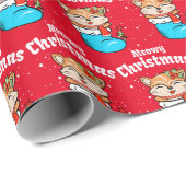 Miauw Kerstpatroon Fun Cat Kerst Wrap Cadeaupapier (Rol Hoek)