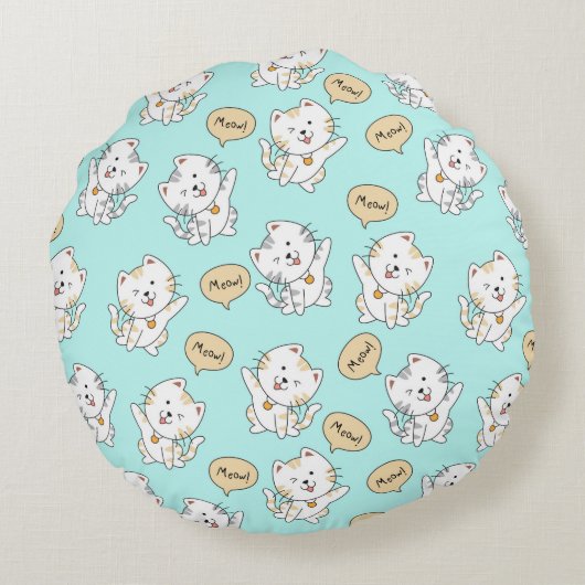 Miauw Kittens Patroon – Schattigee kat Rond Kussen (Achterkant)