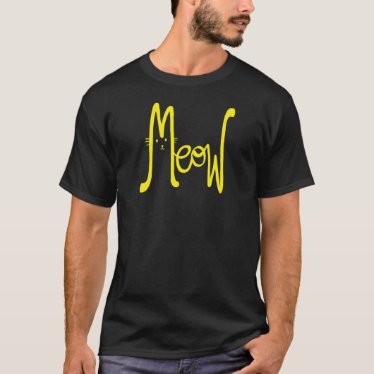 Miauw Minimal Yellow Modern Script Cat Dad Typo T-shirt (Voorkant)
