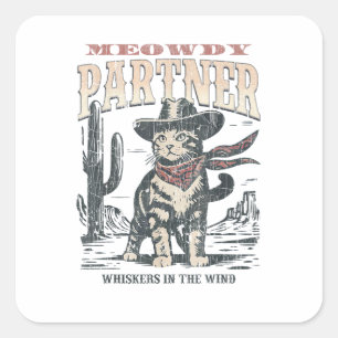 Miauw Partner Cowboy Kat Vierkante Sticker