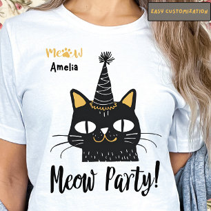 Miauw Party-Funny Black Cat Verjaardag-Schattige P T-shirt