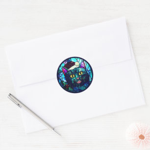 Miauwende Glas-in-Lood Kerstmis Zwarte Kat Ronde Sticker