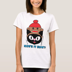 MIAUWT GAAT HET? Zwarte Kat met Sock Monkey Hoed T-shirt