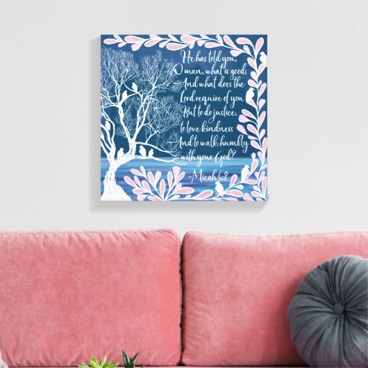 Micah 6:8 Blauwgroen Blauwe Boom Bijbelverse Canvas Afdruk (Insitu (Woonkamer))