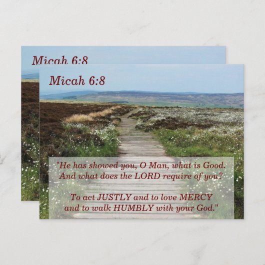Micah 6:8 Loop nederig Bijbelvers Briefkaart (Voorkant / Achterkant)