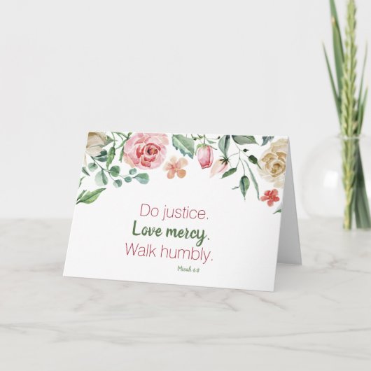 Micah 6:8 Roos en Kreme Floral Waterverf Notitiekaartje (Voorkant)