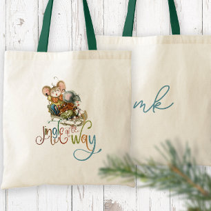 Mice Sleigh Initialen Jingle helemaal glitter Tote Bag