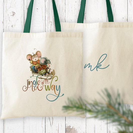 Mice Sleigh Initialen Jingle helemaal glitter Tote Bag