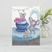 Mices amusantes en Teacup - Carte Cupcake pour sou (Debout devant)