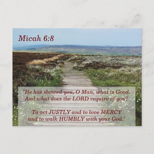 Micha 6:8 Loop nederig Bijbelvers Briefkaart (Voorkant)