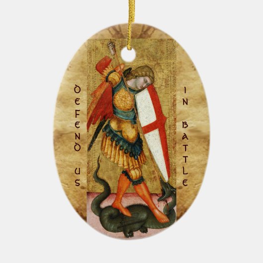 Michael Archangel en Dragon Sienese Gebed Keramisch Ornament (Voorkant)