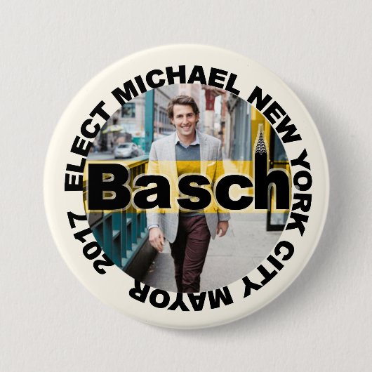 Michael Basch voor burgemeester Ronde Button 7,6 Cm (Voorkant)