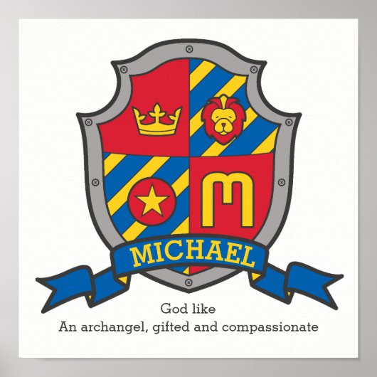 Michael boys M naam betekent rood blauw poster (Voorkant)