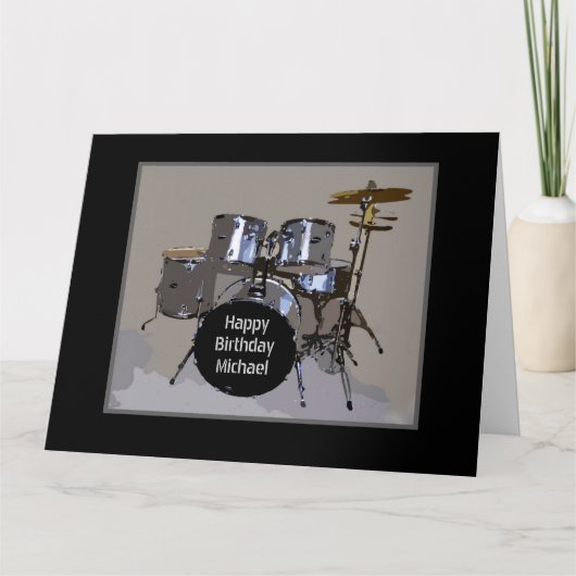 Michael Happy Birthday Drums Card, Large Kaart (Voorkant)