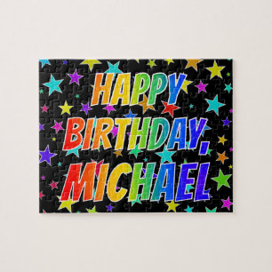 "MICHAEL" Voornaam, geun "HAPPY BIRTHDAY" Legpuzzel