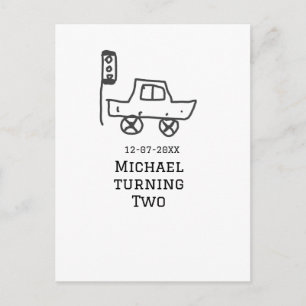 Michael wordt twee verjaardag speelgoed auto verke briefkaart