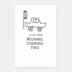 Michael wordt twee verjaardag speelgoed auto verke post-it® notes
