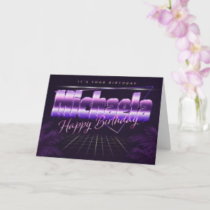 Michaela Nom Prénom carte rétro lilas Anniversaire