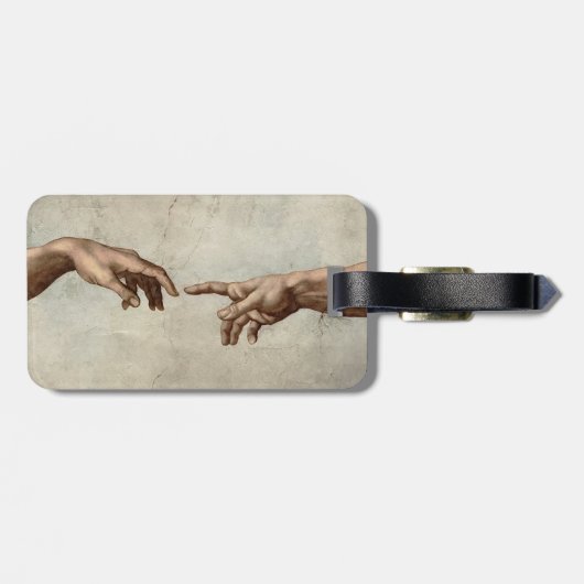 Michaelangelo overhandigt de schepping Adam God Bagagelabel (Achterkant horizontaal)