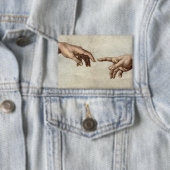 Michaelangelo overhandigt de schepping Adam God Button (Insitu)