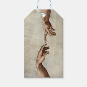 Michaelangelo overhandigt de schepping Adam God Cadeaulabel