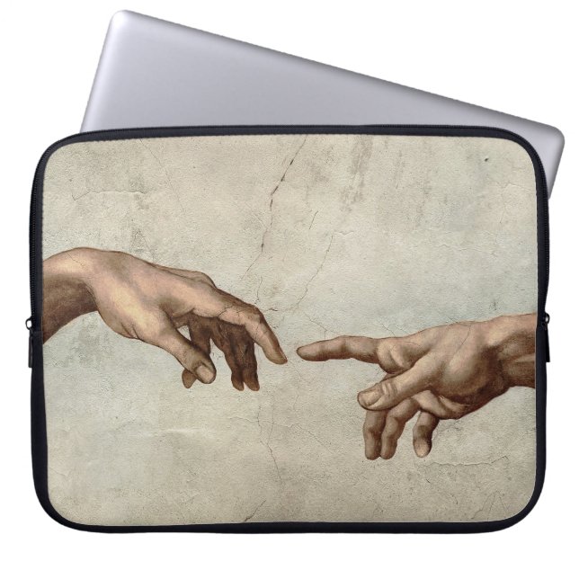 Michaelangelo overhandigt de schepping Adam God Laptop Sleeve (Voorkant)