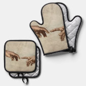 Michaelangelo overhandigt de schepping Adam God Ovenwant & Pannenlap Set (Voorkant / Achterkant)