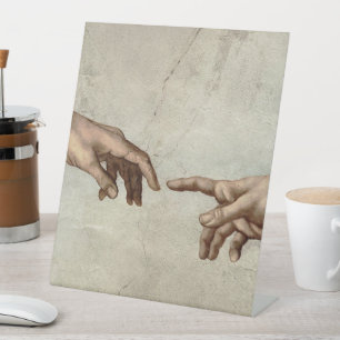 Michaelangelo overhandigt de schepping Adam God Reclamebord Met Voetstuk
