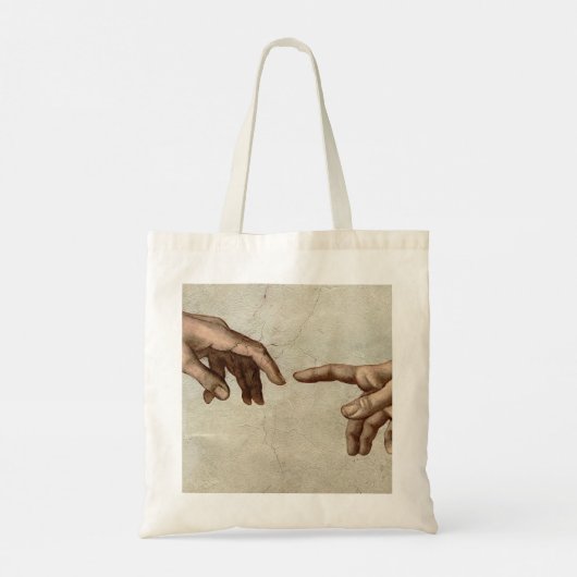 Michaelangelo overhandigt de schepping Adam God Tote Bag (Achterkant)