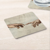 Michaelangelo overhandigt de schepping Adam God Vierkante Kartonnen Onderzetter (Schuin)