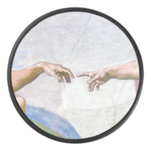 Michelangelo - Aanmaak van Adam geïsoleerd Hockey Puck