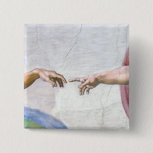 Michelangelo - Aanmaak van Adam geïsoleerd Vierkante Button 5,1 Cm (Voorkant)