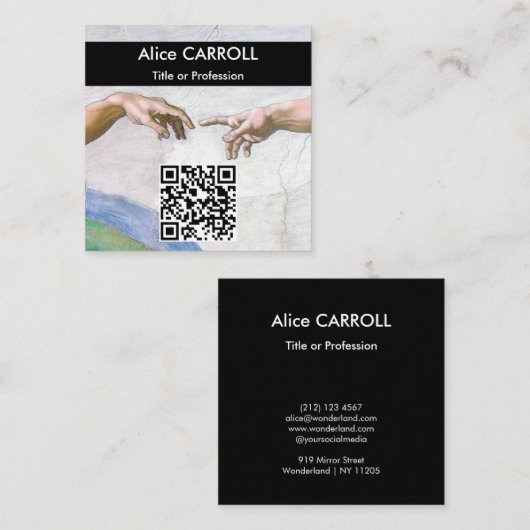 Michelangelo - Aanmaak van Adam - QR-code Vierkante Visitekaartje (Voorkant / Achterkant)