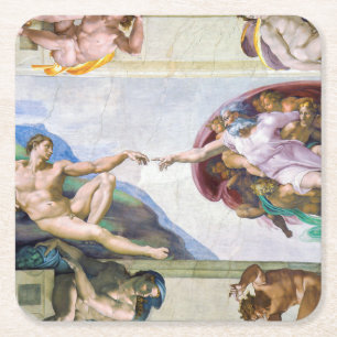 Michelangelo - Aanmaak van Adam, Sistine Chapel's Vierkante Kartonnen Onderzetter