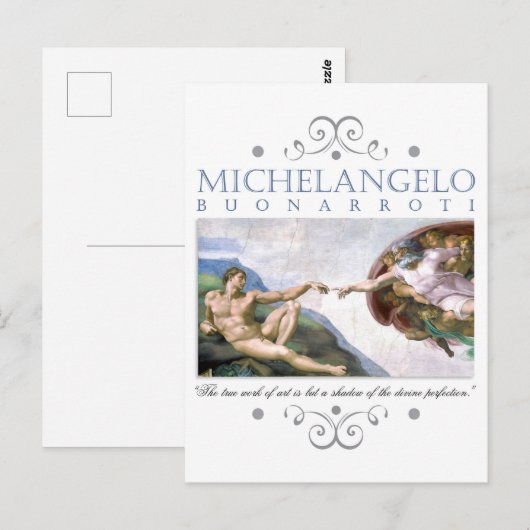Michelangelo Creatie van Man dat met Citaat schild Briefkaart (Voorkant / Achterkant)