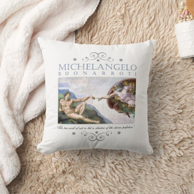 Michelangelo Creatie van Man dat met Citaat schild Kussen (Deken)