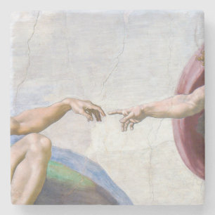 Michelangelo - Schepping van Adam Geïsoleerd Stenen Onderzetter