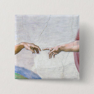 Michelangelo - Schepping van Adam Geïsoleerd Vierkante Button 5,1 Cm