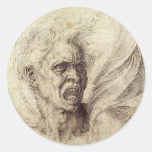 Michelangelo's Damned Soul, hoofd van een Man Ronde Sticker