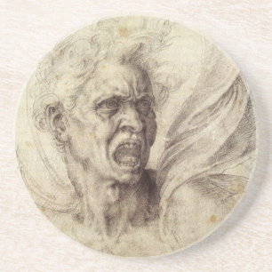 Michelangelo's Damned Soul, hoofd van een Man Zandsteen Onderzetter