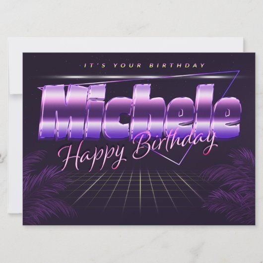 Michele Prénom lila retro Carte Anniversaire (Devant)