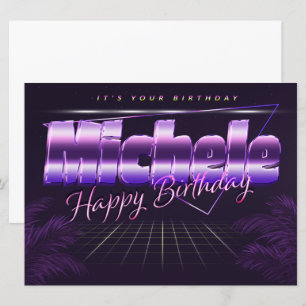 Michele Prénom lila retro Carte Anniversaire