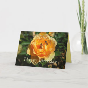 Michelle Happy Birthday Yellow Rose met Honeybees Kaart