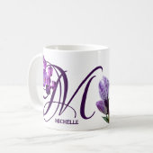 Michelle naam paarse bloemen monogram Koffiemok (Voorkant links)