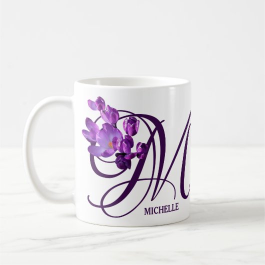 Michelle naam paarse bloemen monogram Koffiemok (Links)