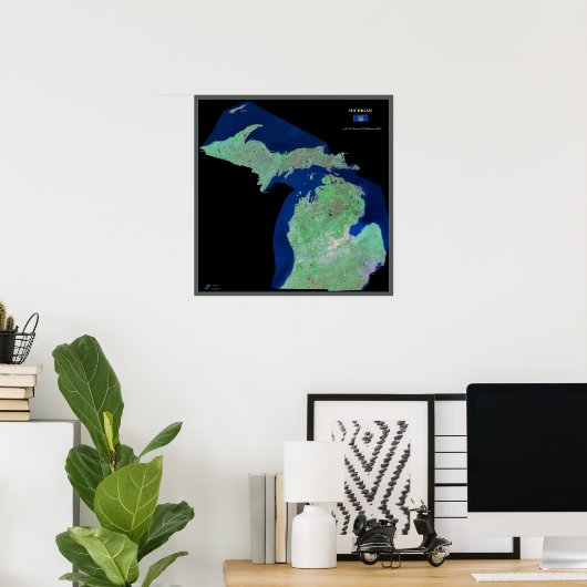 Michigan, affiche satellite spatiale (Bureau à domicile)
